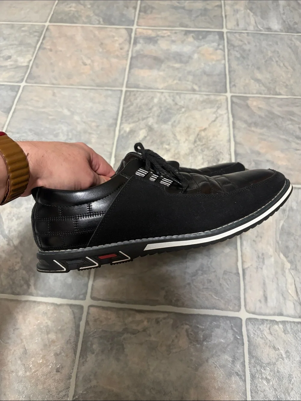 Gatsby Men's Black Lace-Up Derby Shoes with Quilted Upper Size 12 US - 46 EU